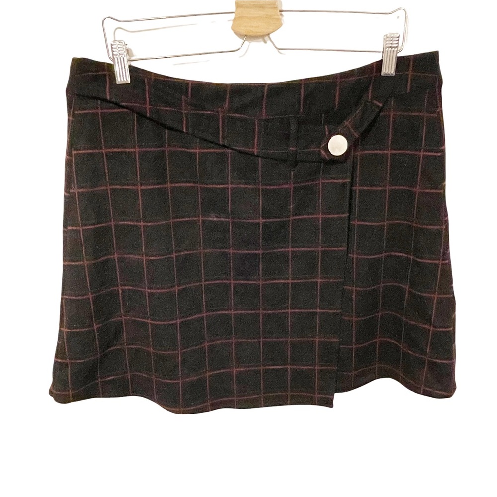 Patrizia Luca Womens XL Black Red Grid Print Wrap Zip Back Mini Skirt
